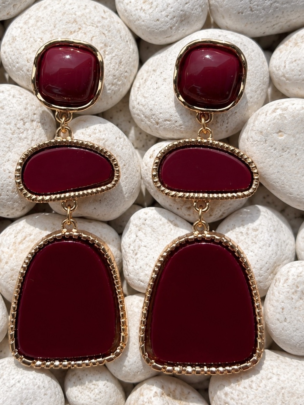 Wine Red Layered Drop Earrings